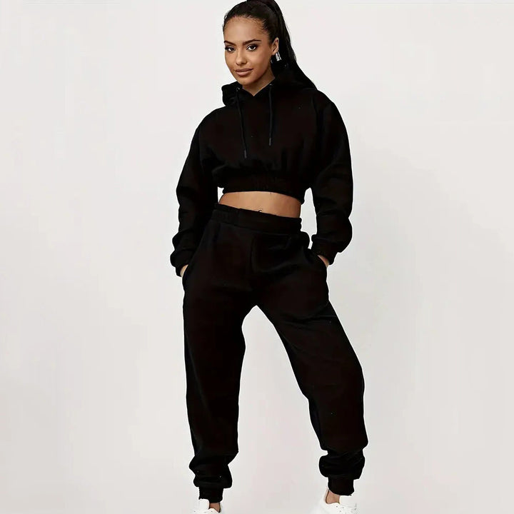 Kvinder cropped hoodie og afslappede joggingbukser sæt Skovae