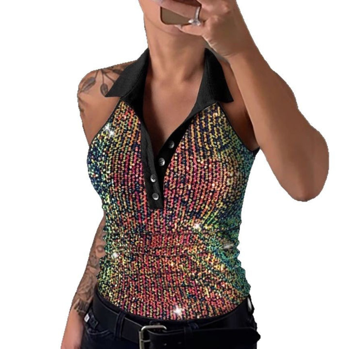 Dame Pailletter Leopardmønster Polo T-shirt Stilla