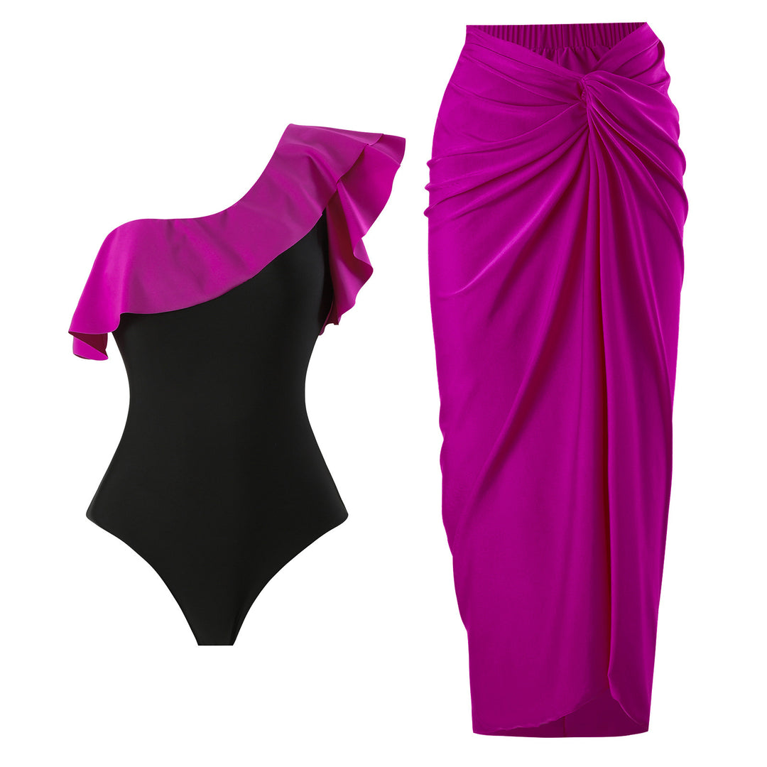 Dame trendy heldragt badedragt med asymmetrisk volangdesign og elegant snit Stilla