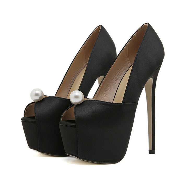 Dame Peep-Toe Pumps med elegant perledetalje og luksuriøst satinoverdel Stilla