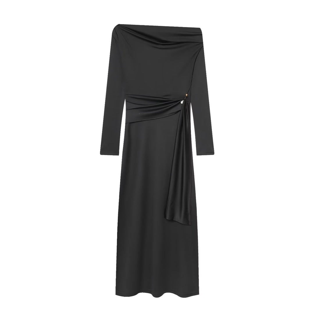 Damer elegant maxikjole med asymmetrisk udskæring og dekorativ drapering Skovae