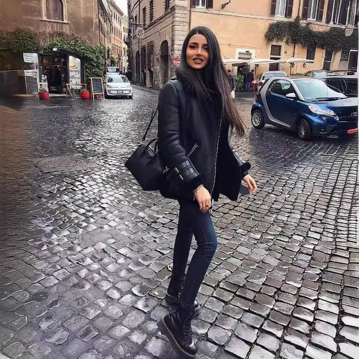 Damers elegante faux læderjakke med aftageligt for Stilla