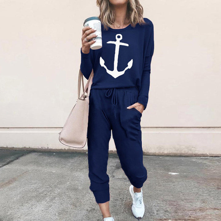 Dame Behagelig jumpsuit med maritimt ankerdesign og elastisk talje Stilla