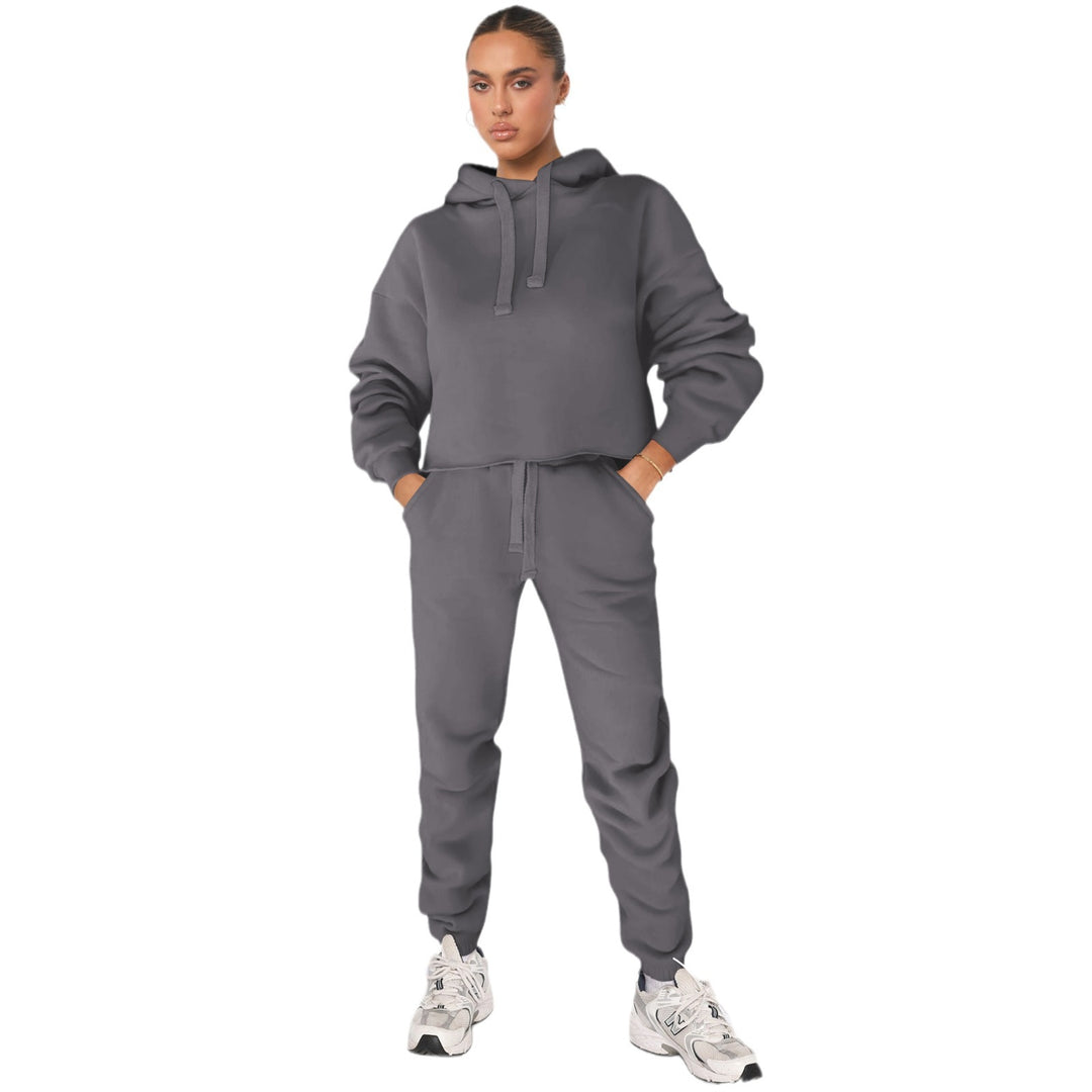Dame stilfuldt Cropped Hoodie-sæt med elastiske manchetter og afslappet snit Stilla