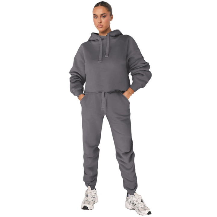 Dame stilfuldt Cropped Hoodie-sæt med elastiske manchetter og afslappet snit Stilla