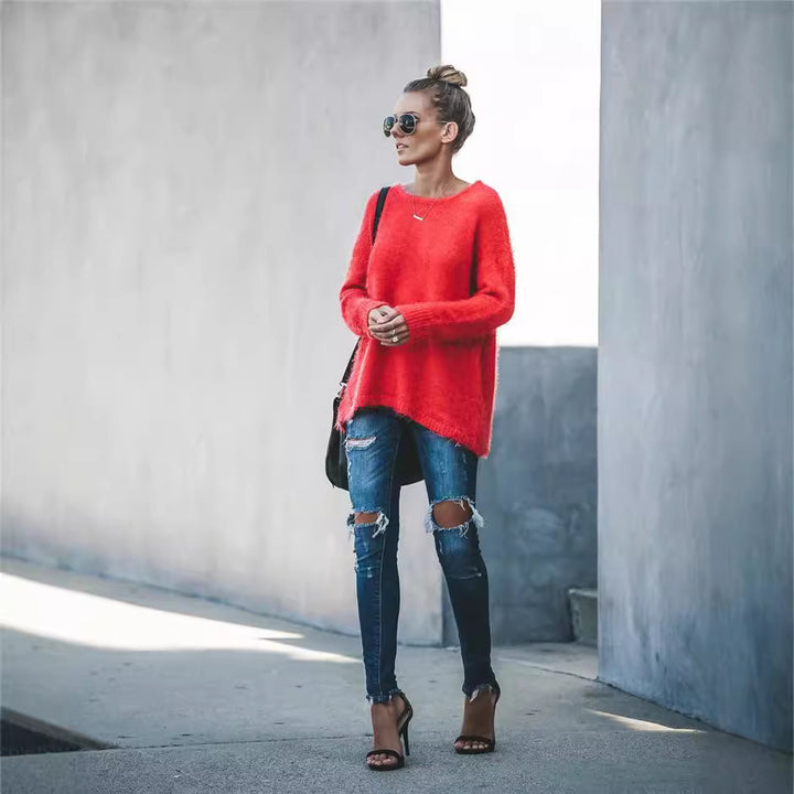 Dame blød sweater med asymmetrisk kant Stilla