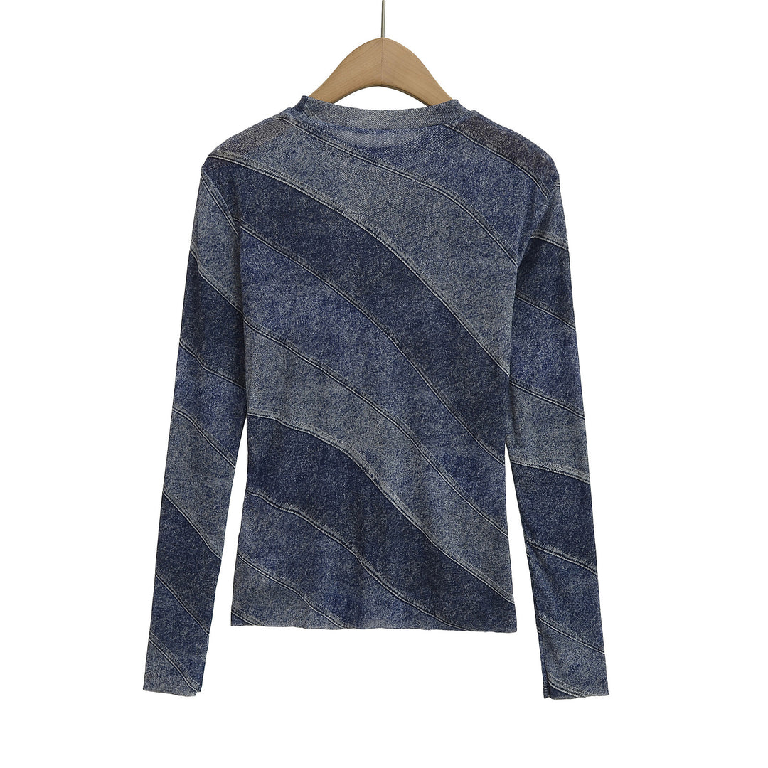 Dame Langærmet skjorte med modet Denim-design og raffinerede diagonale mønstre Stilla