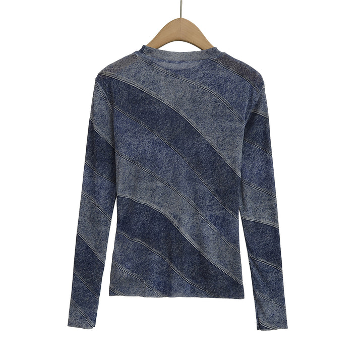 Dame Langærmet skjorte med modet Denim-design og raffinerede diagonale mønstre Stilla
