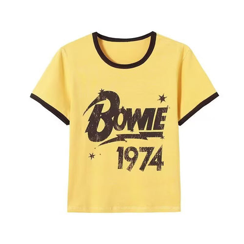 Dame Vintage T-shirt med rund halsudskæring og iøjnefaldende grafiktryk Skovae