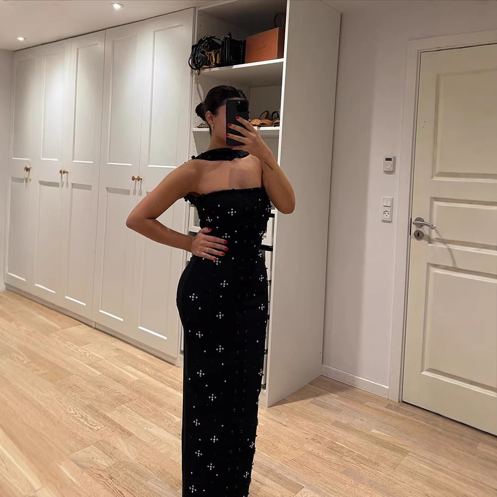 Dame Couture Maxikjole med glitrende paljetter og strapless design Skovae