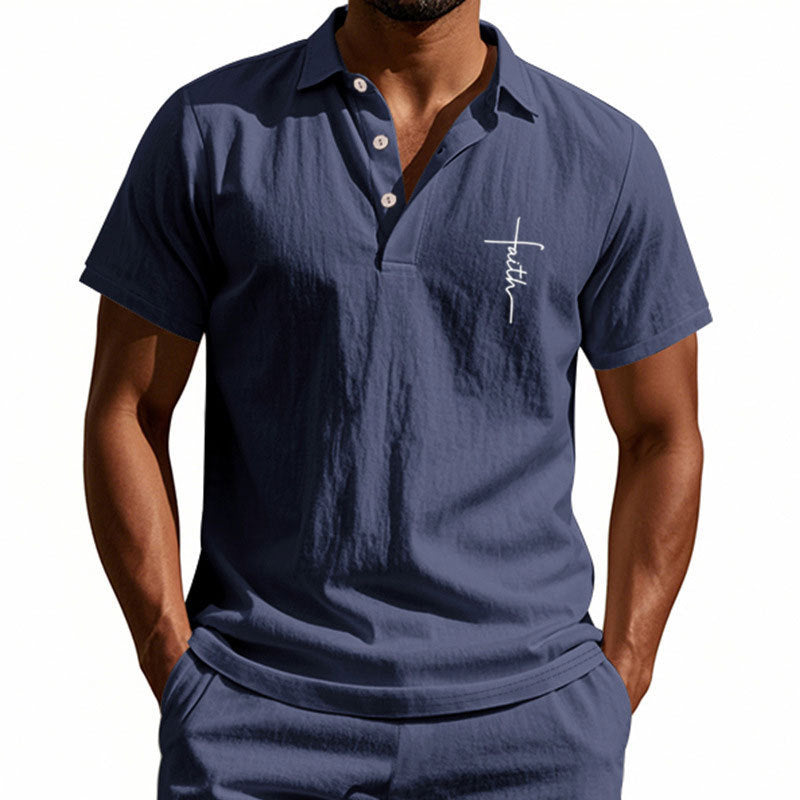 Herre kortærmet polo shirt med elegant knapdesign og diskret mønster Stilla