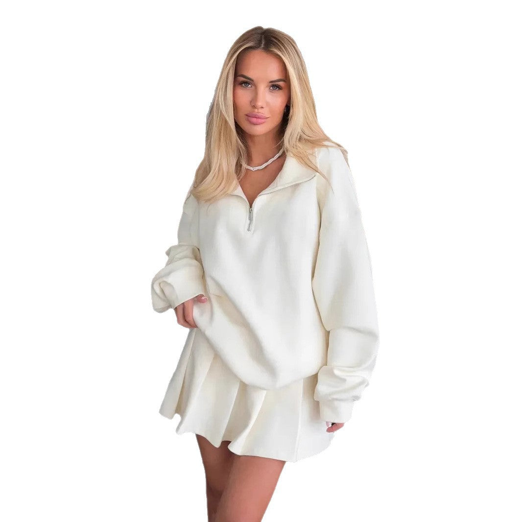 Kvinders sweatshirt med kort lynlås og løs pasform Skovae