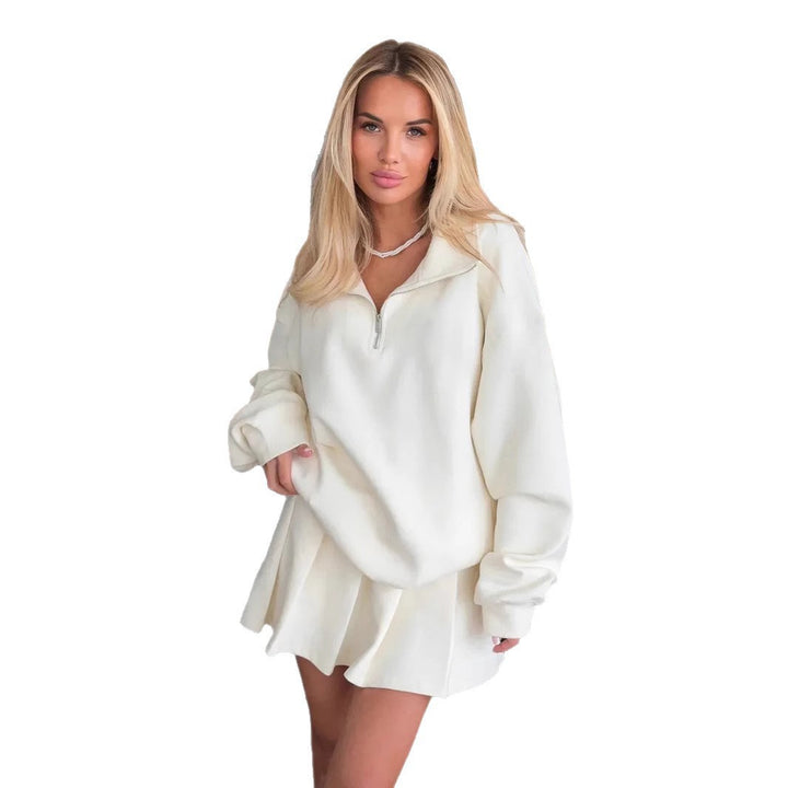 Kvinders sweatshirt med kort lynlås og løs pasform Skovae