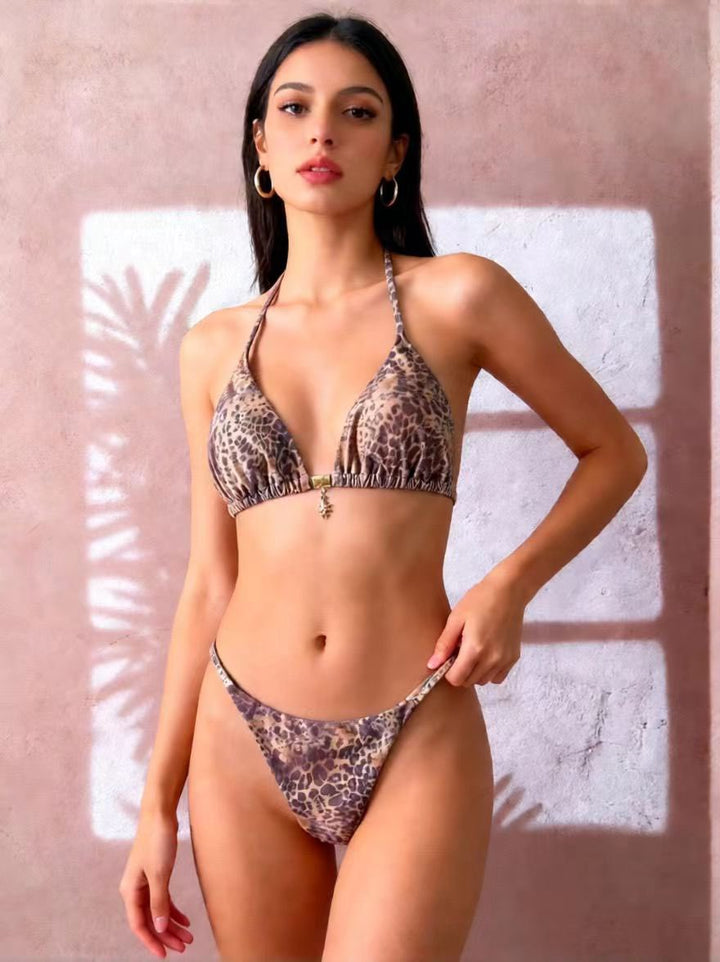 Dame triangel-bikini med blomster mønstre og justerbare bånd Skovae