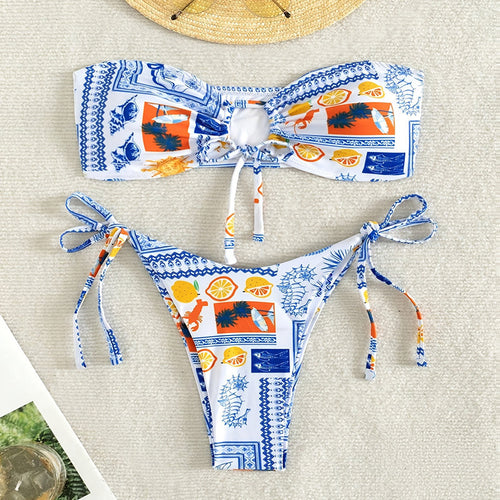Damer Bandeau-bikini med legende mønster Skovae