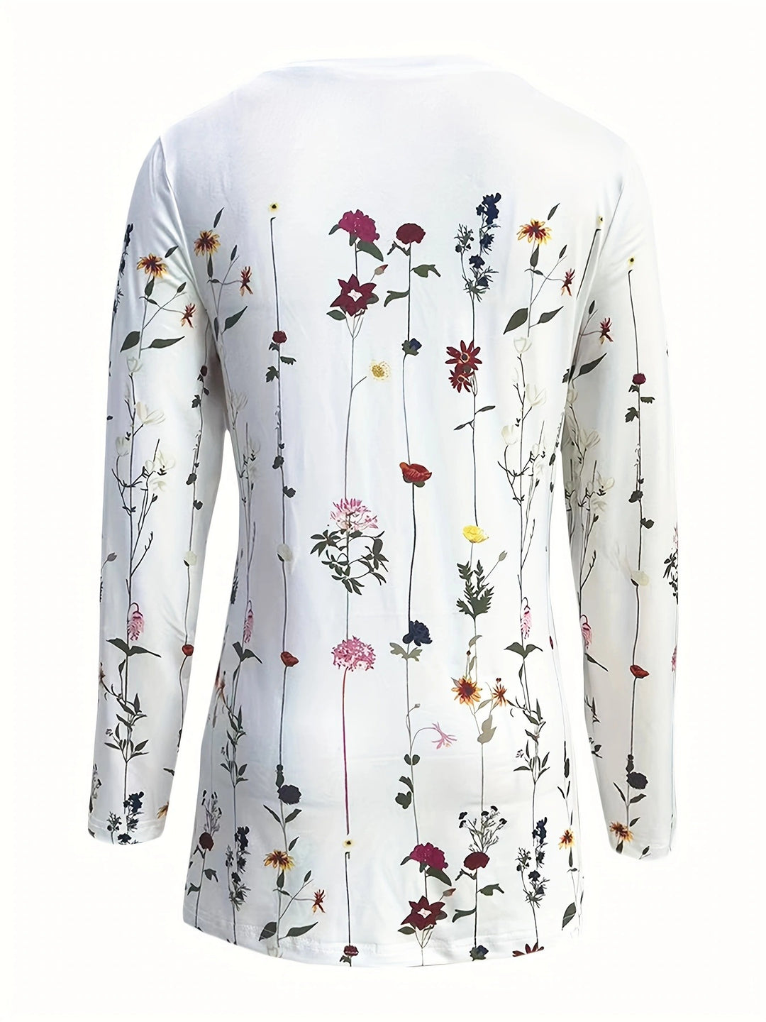 Dame langærmet skjorte med blomsterprint og V-udskæring Stilla