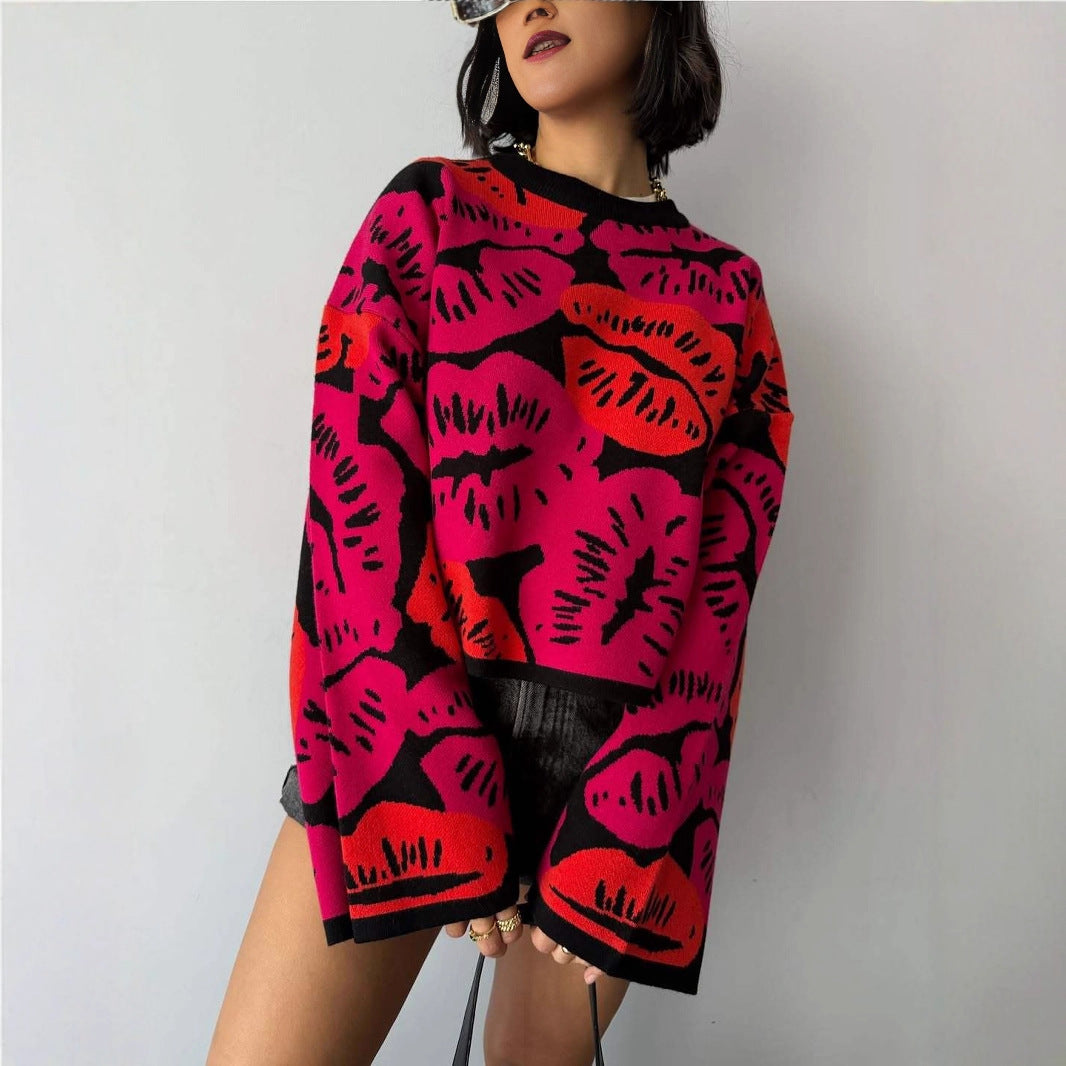 Damer fashionabel sweater med farverigt printdesign Stilla