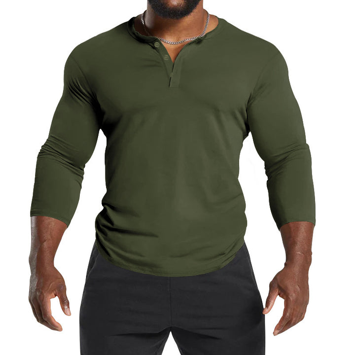 Herrer langærmet Henley-shirt lavet af åndbart materiale Stilla
