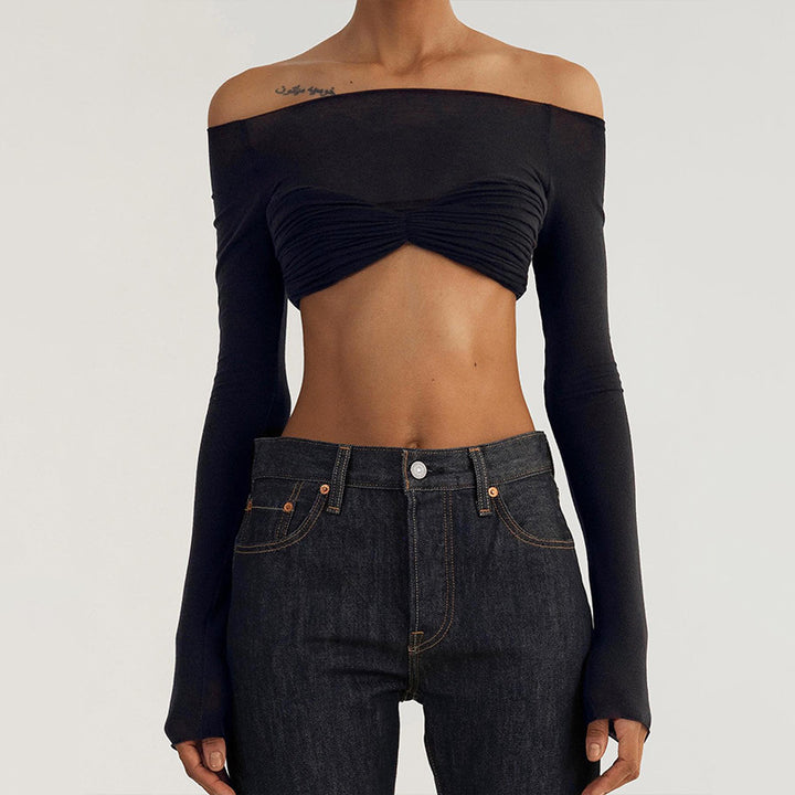 Damer Trendy Cropped Top med Raffineringer og Off-Shoulder Snit Stilla
