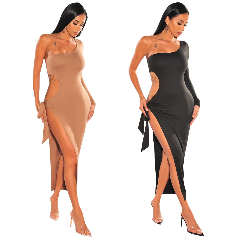 Damer elegant Cut-Out maxikjole med asymmetrisk kant og høj slids Stilla