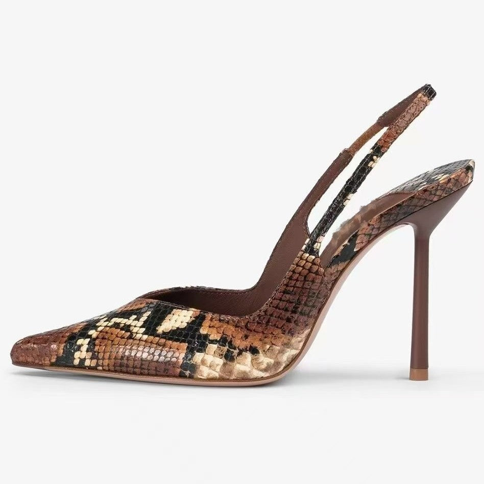 Dame Slingback Stiletto Hæle med struktureret Python-print Stilla