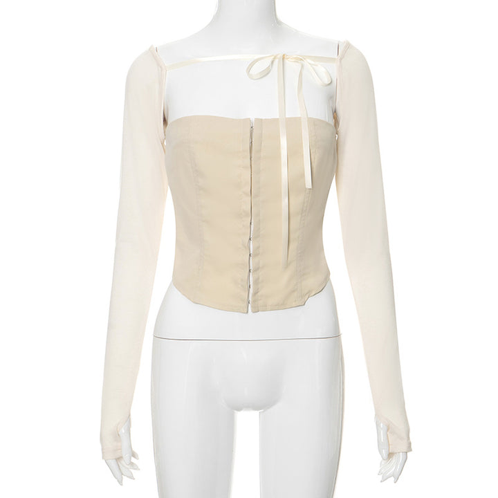 Dame Elegant Korset-stil Overdel med Langærmet Detalje Stilla