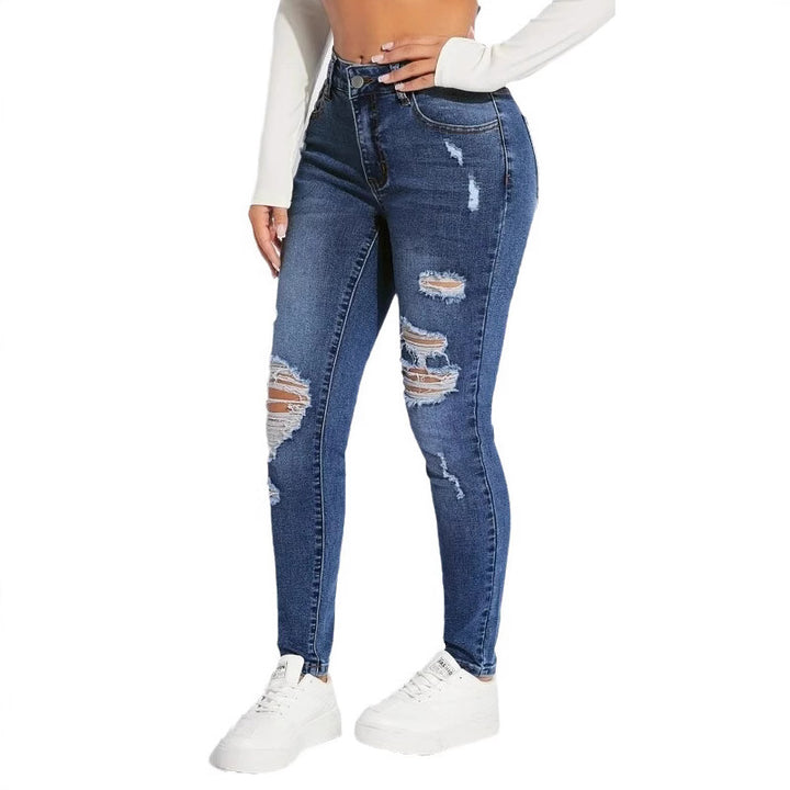 Dame Skinny Jeans med stilfulde revner og høj talje Stilla
