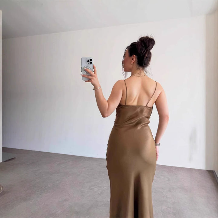 Dame Satin Midi Kjole Stilla