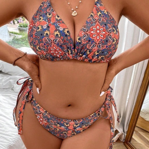 Dame triangel-bikini sæt med blomstret design og justerbare bånd Skovae