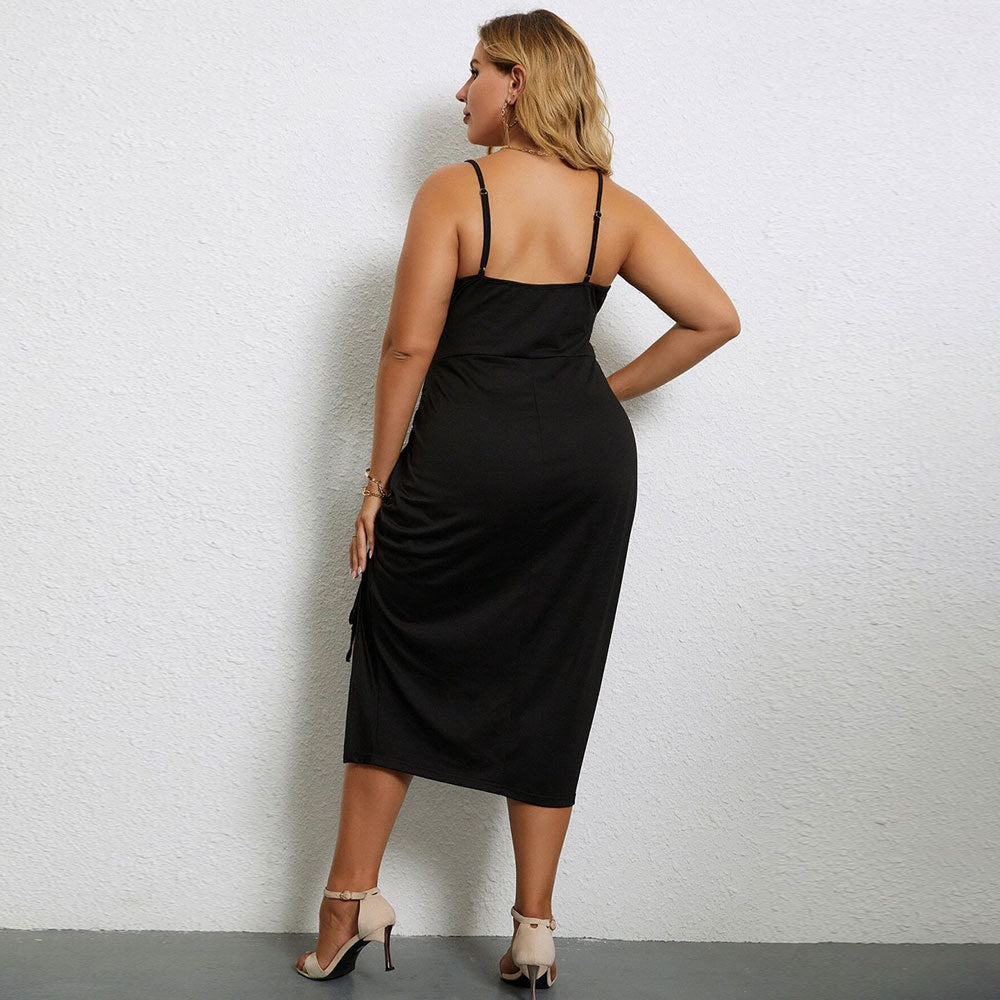 Dame casual midi dress with adjustable spaghetti straps and side ruffle detail Skovae