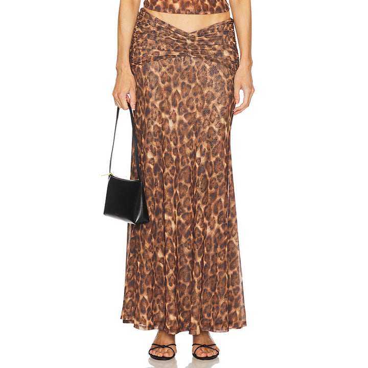 Dame Maxi-nederdel med elegant leopardmønster og figursyet design Stilla
