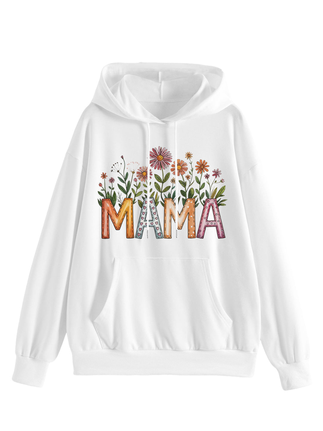 Kvinders hættetrøje med blomsterprint og inspirerende tekst Stilla