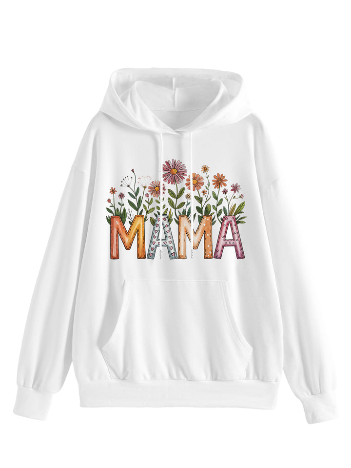 Kvinders hættetrøje med blomsterprint og inspirerende tekst Stilla