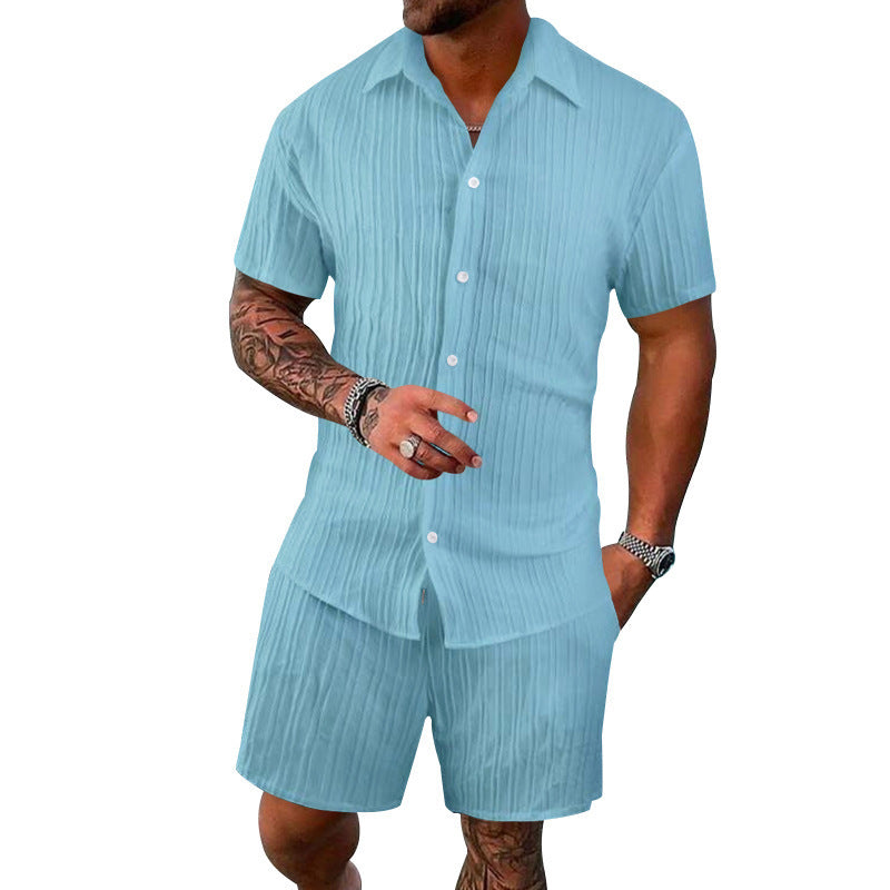 Herrer kortærmet skjorte og shorts sæt med struktureret design Stilla