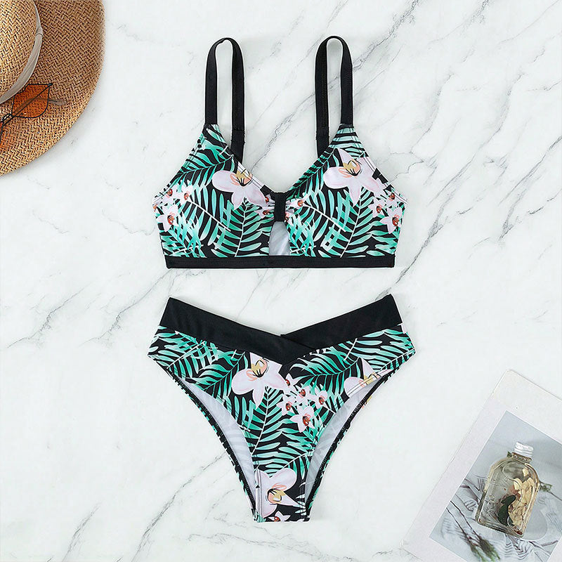 Damer Bikini-Sæt med blomstret design og justerbare stropper Skovae