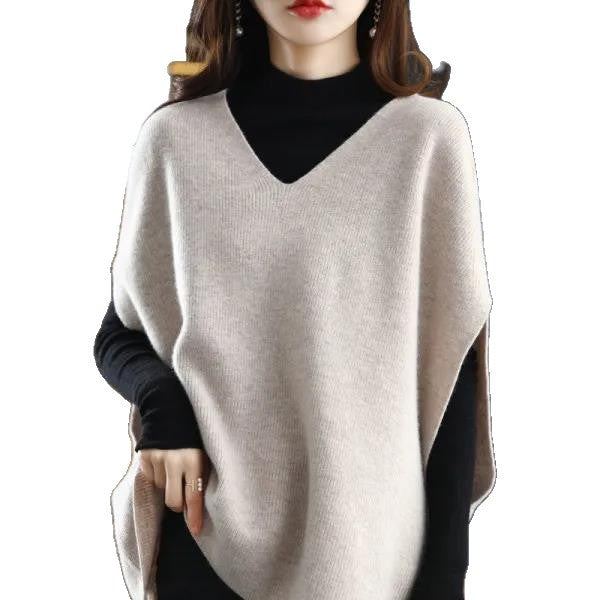 Kvinders strik poncho med V-hals Stilla