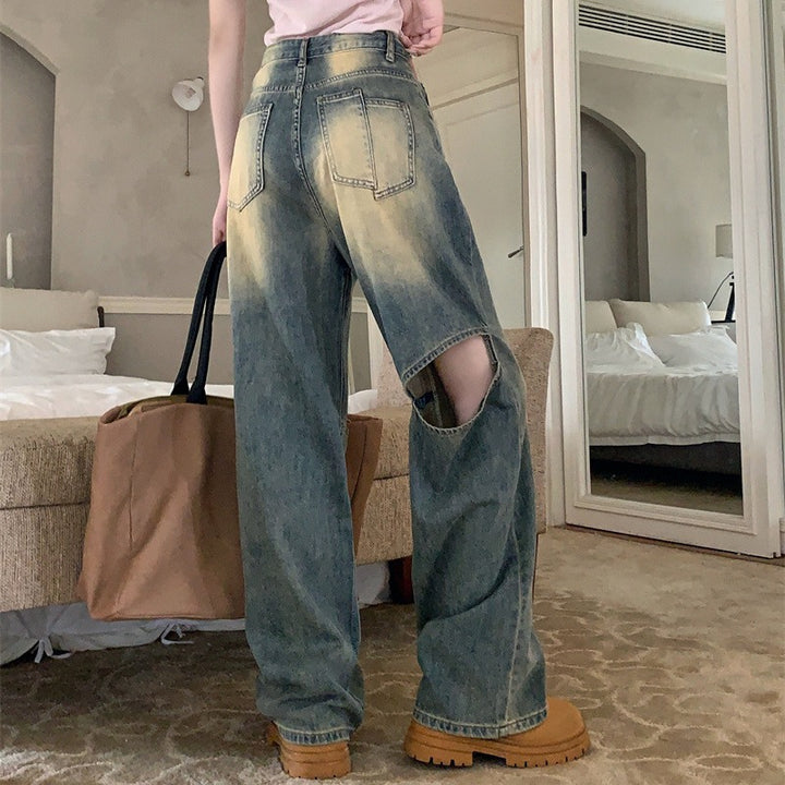 Damer Bred Denim Bukser med Asymmetrisk Knapper Stilla