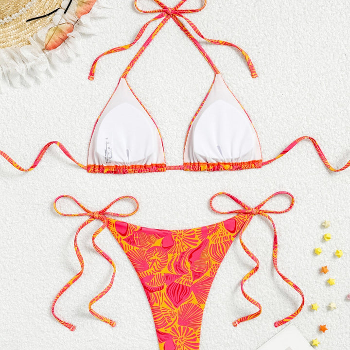 Dame Triangel-Bikini med farverigt blomstermotiv og justerbare stropper Stilla