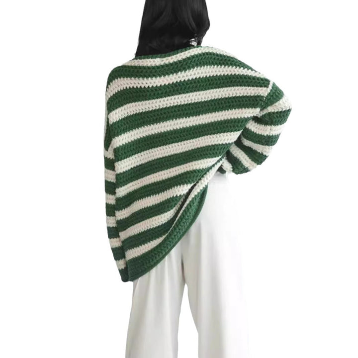 Kvinders afslappede chunky strikket sweater med moderne stribet mønster Stilla