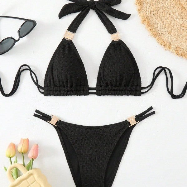 Dame Triangel-Bikini-Sæt med modige bånd og elastisk bånd Stilla