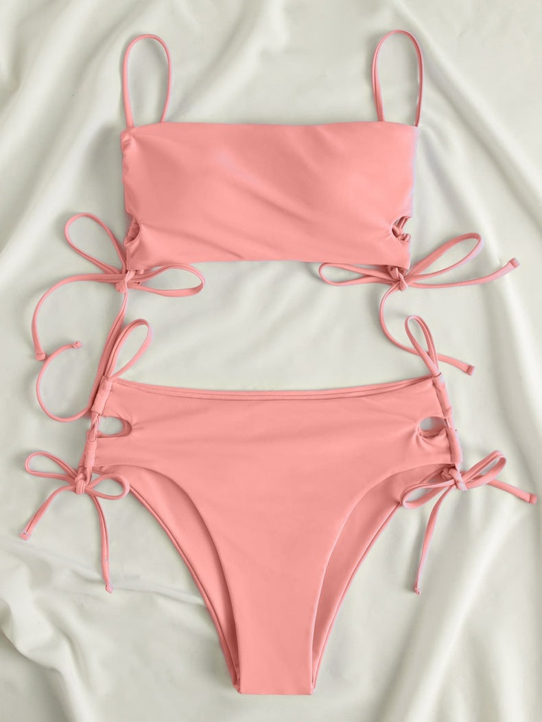 Dame bandeau bikini med raffinerede bindebånd Skovae