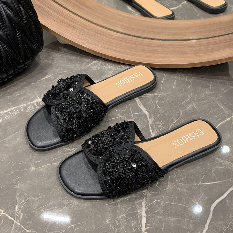 Dame mode slippers med glitrende applikationer Stilla