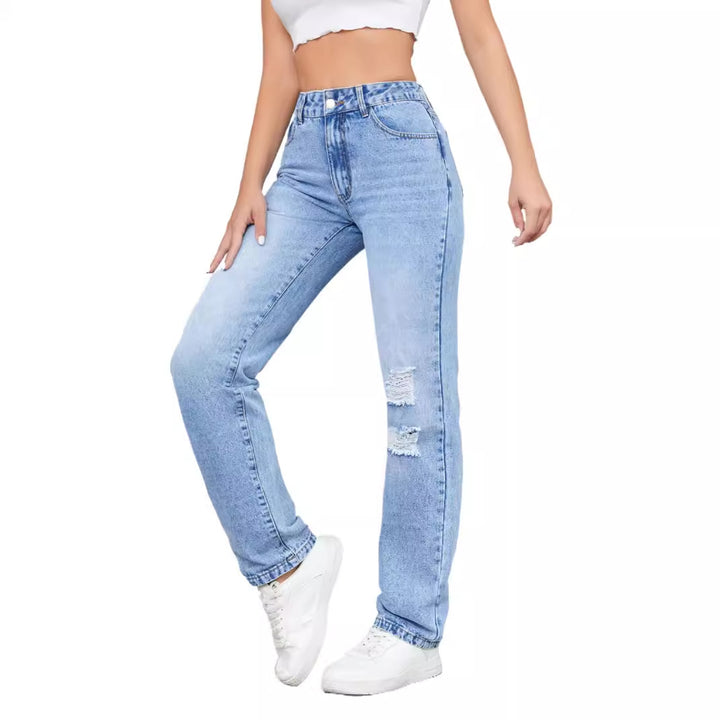 Kvinders høje jeans i en afslappet vintage stil med stilfuld ødelagt effekt Stilla