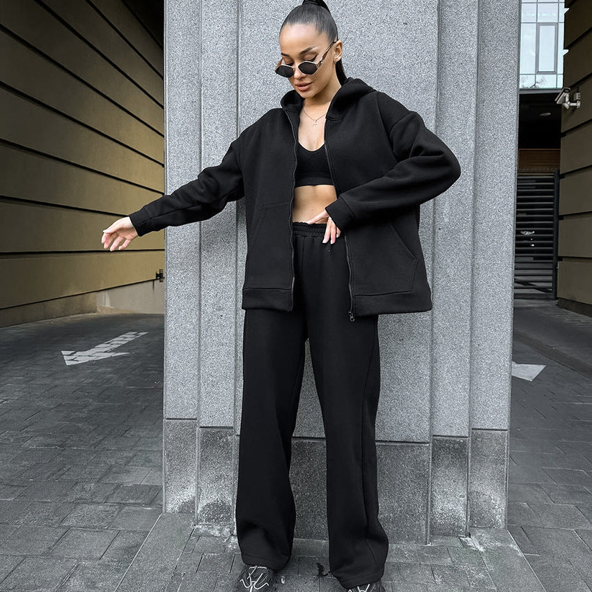Dame Oversized Fritidsdragt i blødt fleece med praktiske lommer Stilla