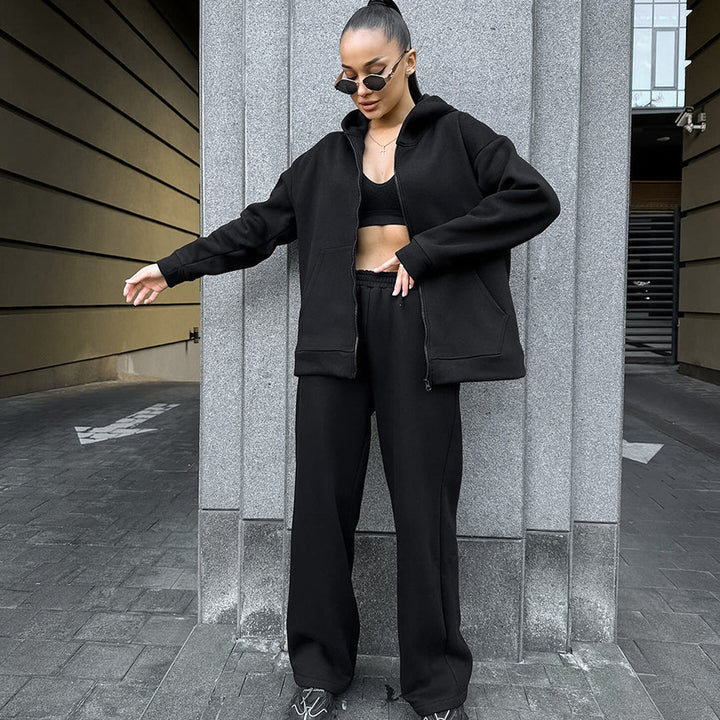 Dame Oversized Fritidsdragt i blødt fleece med praktiske lommer Stilla