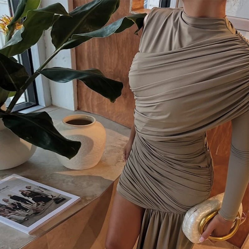 Dame elegant wrap kjole med asymmetrisk nederdel og lange ærmer Skovae