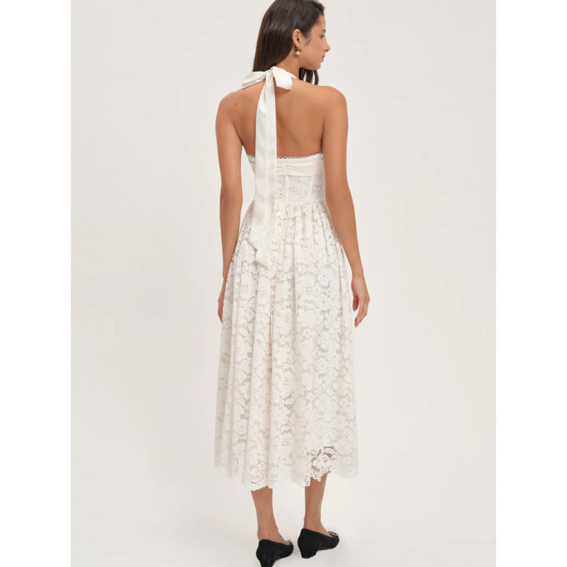 Damen luftiges Sommerkleid mit romantischem Spitzenoberteil und elastischem Taillenbund Skovae
