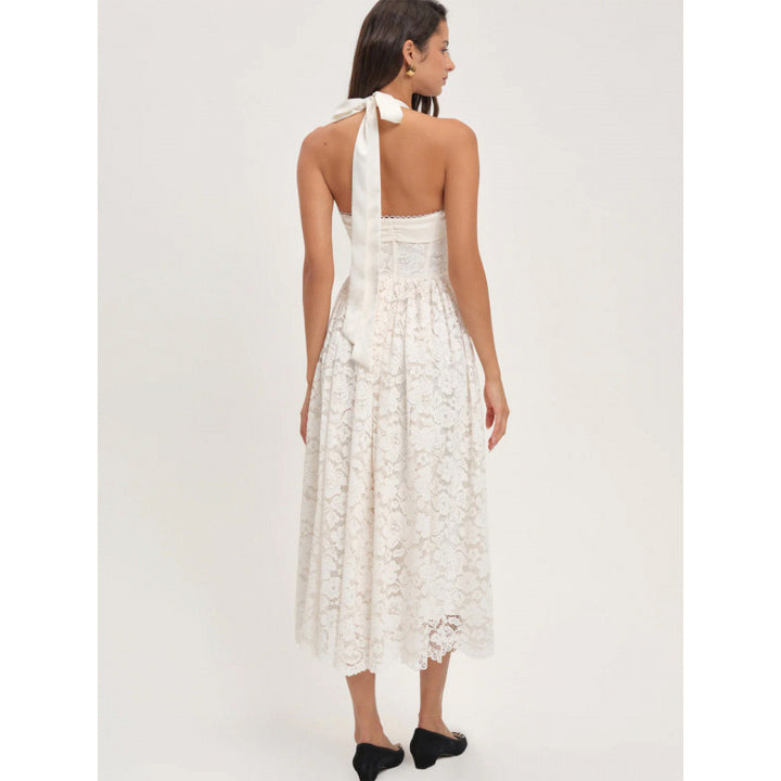 Damen luftiges Sommerkleid mit romantischem Spitzenoberteil und elastischem Taillenbund Skovae