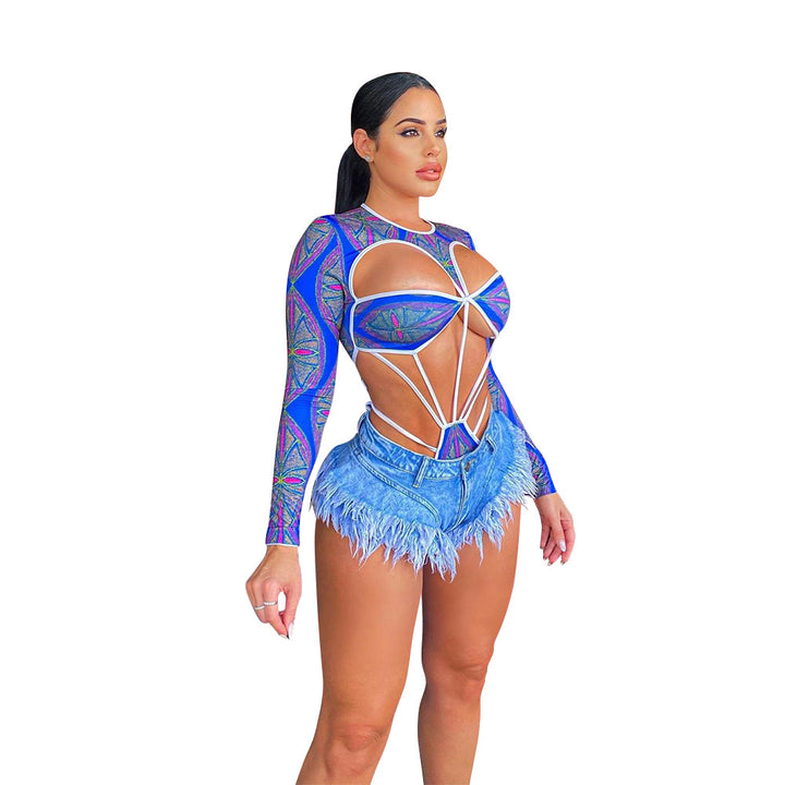 Dame Cut-Out Bodysuit og Fransen Shorts Sæt Stilla