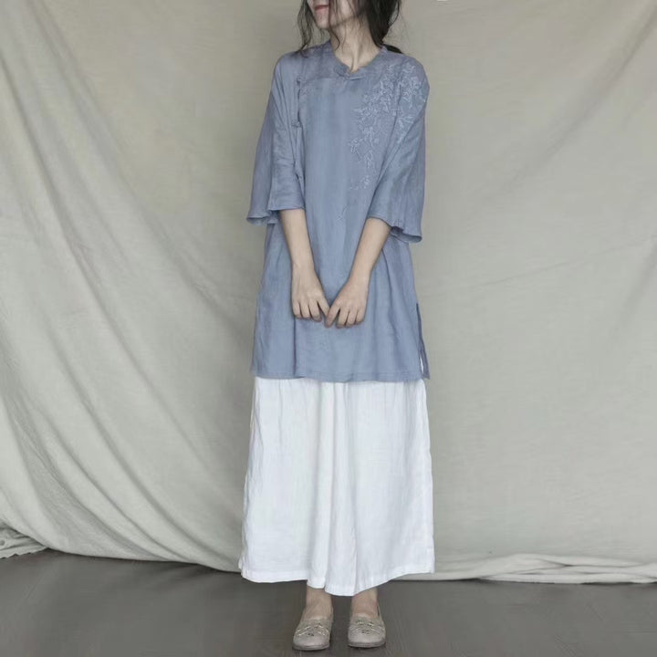 Dame Floral Broderet Lang Tunika Top Stilla